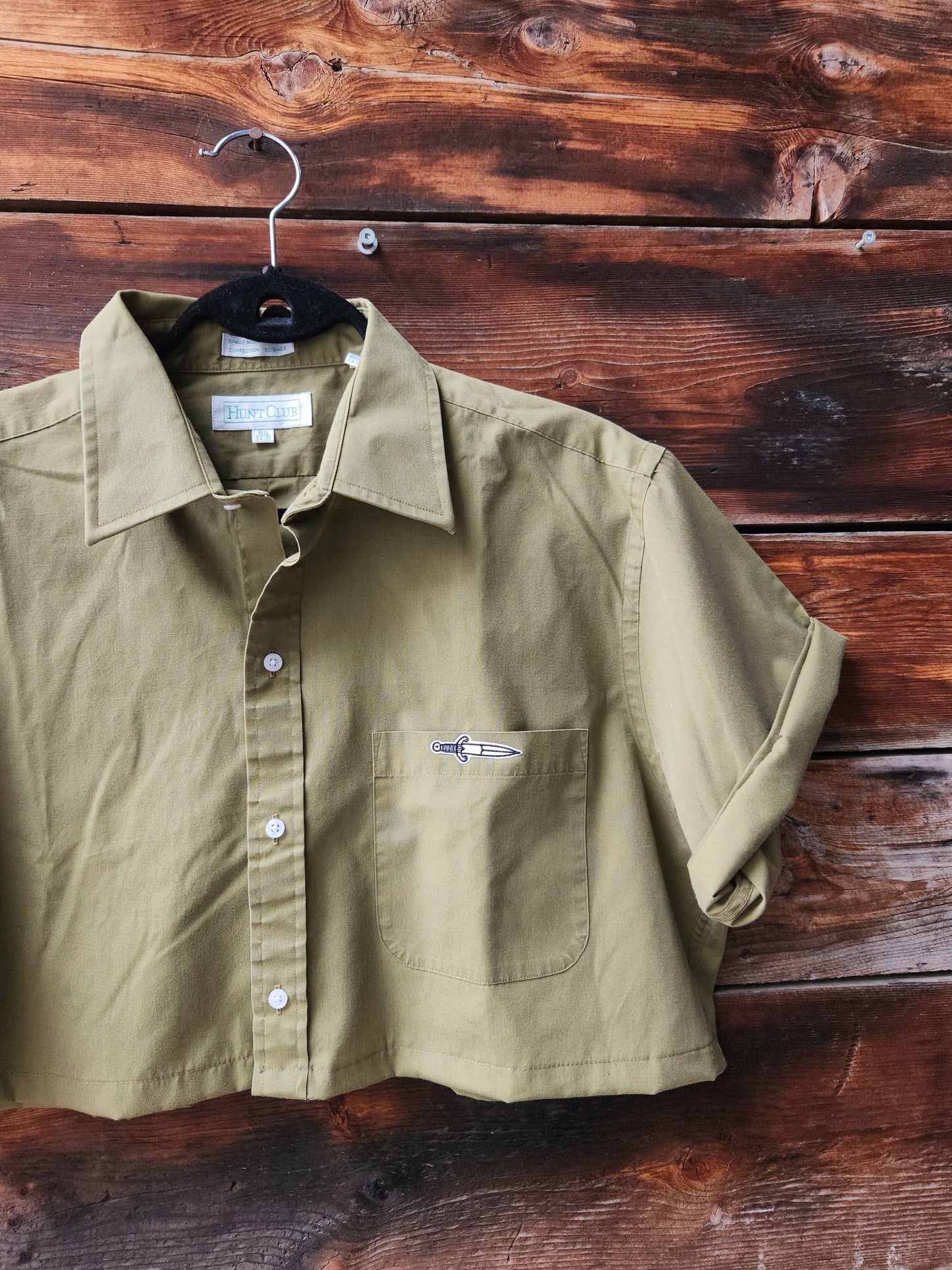 Upcycled Mini-Crop Button Up - Olive