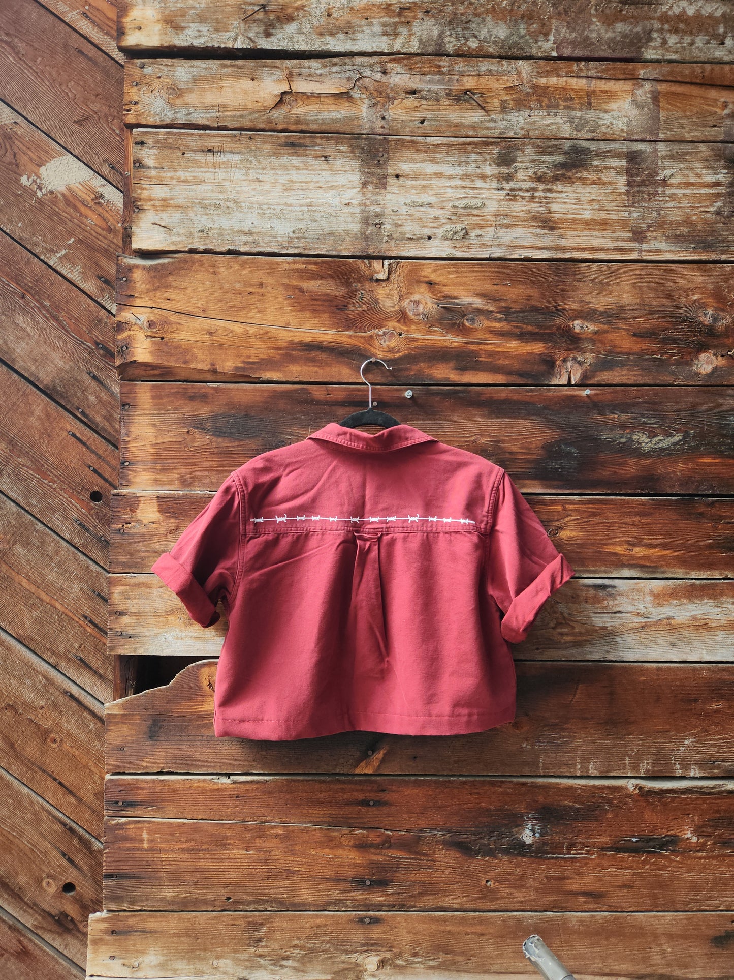 Vintage Upcycled Cropped Button Up - Red