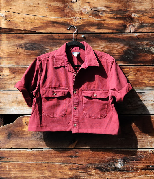 Vintage Upcycled Cropped Button Up - Red